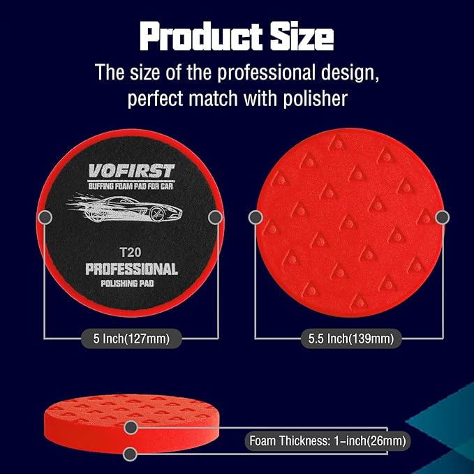 3 Pcs Buffing Pads, Red Finish Polishing Pad, 5.5 Inch Face for 5 Inch 125mm Backing Plate Compound for Car Buffer Polisher Compounding, Polishing & Waxing