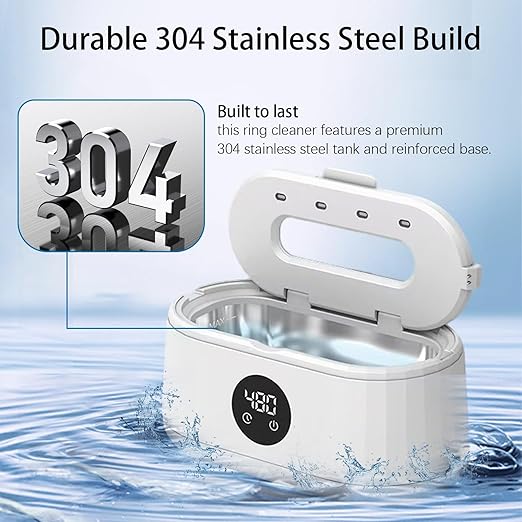 Ultrasonic Jewelry Sunglasses Cleaner Machine with Digital Timer, 5 Time Cleaning Modes, 50 Khz Sonic Jewelry Cleaner for All Jewelry Ring Eyeglass Etc, White