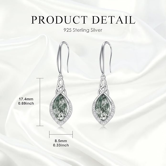 PELOVNY Celtic Knot Filigree Earrings for Women 925 Sterling Silver Moss Agate/Birthstone Infinity Earrings Birthday Christmas Jewelry Gifts for Mom Daughter Wife Sister