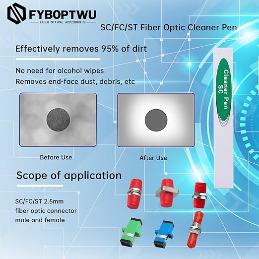 1 pc Fiber Optic Cleaner Fiber Optic Tools Cleaing Pen for FC, SC & ST 2.5mm Connector, Fiber Cleaner Pen - 800+ Endface & Optical Connector Cleans