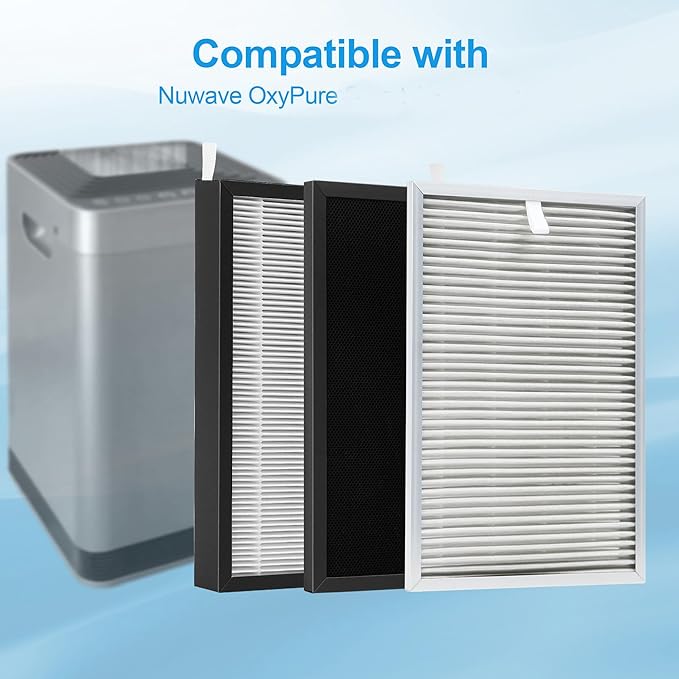 Replacement Filters Set Compatible with Nuwave OxyPure Models 47001, 47002, 47003, 47004 Air Cleaner Purifier with 1pcs SS Pre-filter, 1pcs Ozone Removal Filter & 3pcs HEPA/Carbon Filters