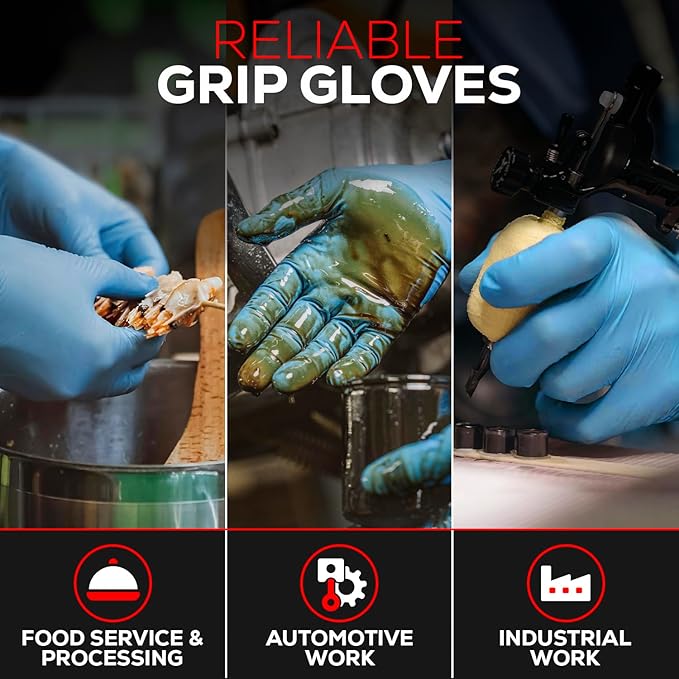 First Glove Nitrile 8 Mil Bucket Fully Textured Blue Gloves - Heavy Duty Gloves for Industrial & Automotive Work 500ct
