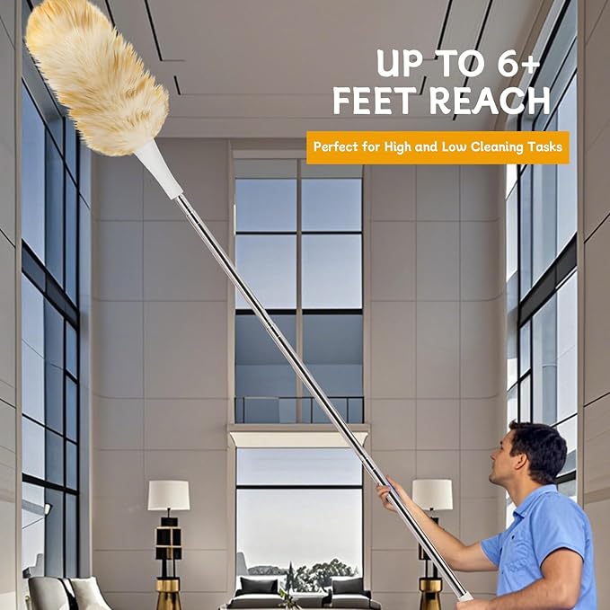 Madrigal 72" Extendable Lambswool Feather Duster for Cleaning,Washable and Reusable Long Handle Handheld Feather Duster for High Places, Home,Office Cleaning