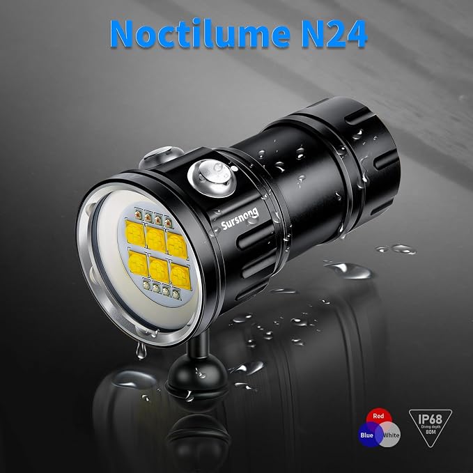 Noctilume N24 7500 Lumens Dive Light - Professional Underwater Video Light with 90 CRI, 6500K White Light, for Scuba Diving/Underwater Photography/Videography (IP68 Waterproof, 80m Depth)