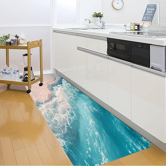 WODEJIA Non Slip Bath Rugs Sponge Foam for Bathroom,Flannel Mat Rug for Living Room, Absorbent Water Clearance MatS for Forlaundry Room and Kitchen, Beach Decor Welcome Mat 47x18 Inches