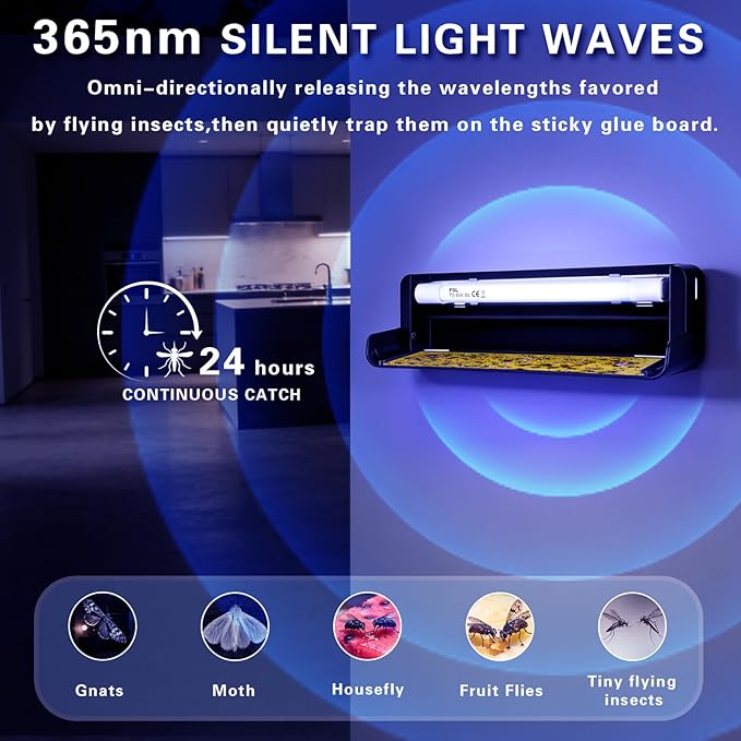2pack Fly Catcher Indoor,Fruit Fly Traps Indoor for Home,Wall Sconce Fly UV Light Trap for Capturing Flies,Moths, Gnats with 10 Sticky Glue Boards, Bug Catcher Indoor, Light Flying Insect Trap -Black