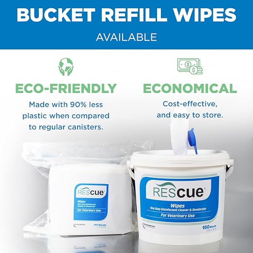REScue Bucket Wipes & RTU 32oz Disinfectant – Disinfectant Cleaner for Vet Use, Designed to Clean Kennels, Litter Boxes & More
