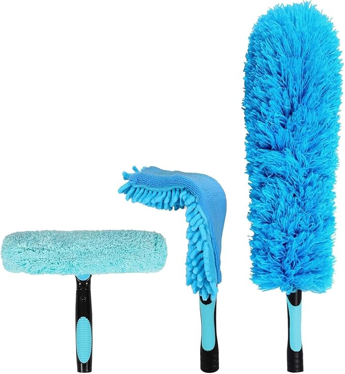 Lineslife Dusters for Cleaning, Microfiber Feather Duster 3-in-1 Kit, Duster, Cobweb Duster, Microfiber Dusters for High Ceilings and Fans, Blinds, Cars and Furniture