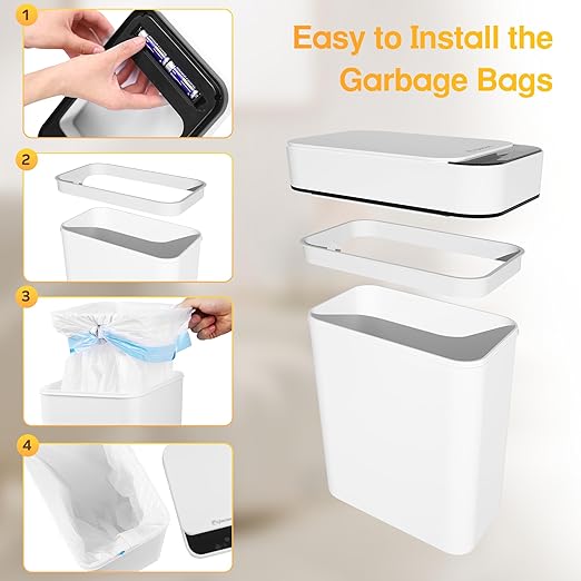 4 Gallon Bathroom Smart Touchless Trash Can for Kitchen Automatic Motion Sensor Rubbish Can with Lid Waterproof Narrow Small Garbage Bin for Kitchen, Toilet, Bedroom, RV(White,Battery)