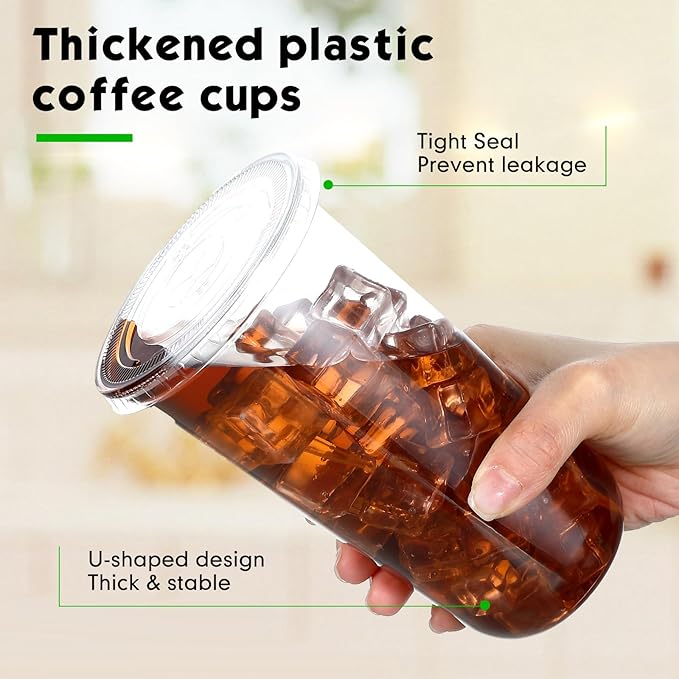 Ziliny 50 Set Clear Plastic Cups with Lids and Straws, Disposable Iced Coffee PET Cups for Drinking Cold Beverage Juice Parfait Smoothie Milkshake Coffee Shops Party Supplies (20 oz)