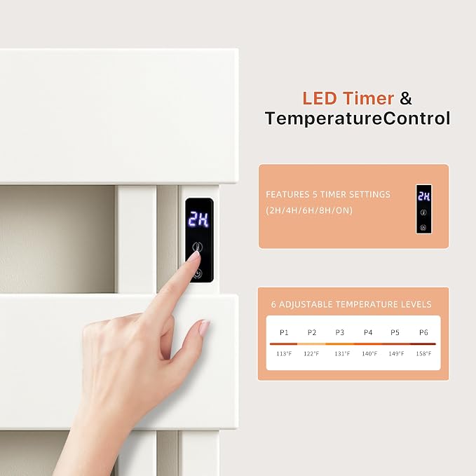Electric Towel Warmer with Smart LED Timer, Modern [2/3/4] Bar Large Panel Heated Towel Rack, Wall-Mounted Plug-in/Hardwired 2-in-1, Rapid Warmth for Bathrooms, [Matte Black/Alpine White]