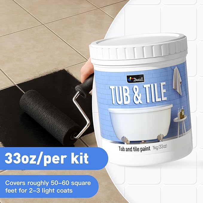 DWIL Tub Paint, Tub and Tile Refinishing Kit 33oz with Tools, Tile Refinishing Kit Black Bathtub Paint Water Based &Low Odor, Easy to Use Sink for Bathroom Kitchen, Semi-Gloss Black, 50-55sq.ft