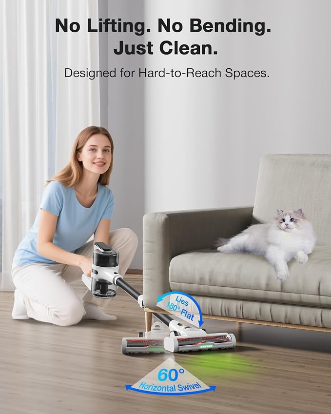Maircle Cordless Stick Vacuum Cleaner for Home, Lightweight Rechargeable Vacuum with 55min Runtime, Powerful Suction, Green LED Headlight, 9-in-1 Pet Hair Carpet & Hardwood Floor Cleaner