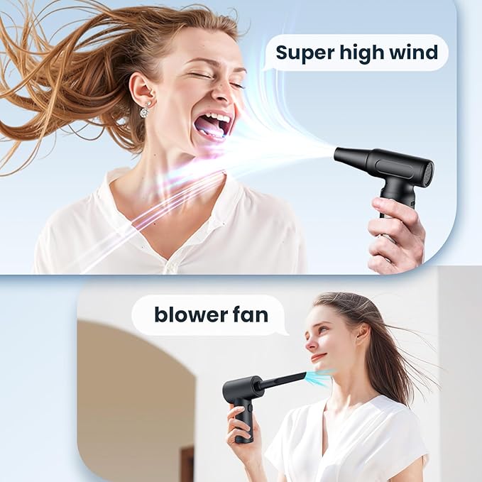 Electric Compressed Air Duster, Rechargeable Cordless Air Duster for PC, Keyboard & Electronics Cleaning, Replaces Canned Air & Air Cans, Portable Air Blower with Multiple Nozzles