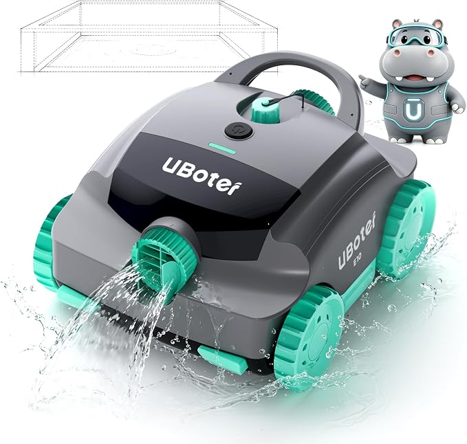 Cordless Robotic Pool Vacuum UBoter E10, Dual-Layer Filtration, Powerful Edge Corner Cleaning, 120–150 Mins Runtime, Auto Parking, No Debris Leakage, for Above Ground Flat Bottom Pools Up to 860 Sq.Ft