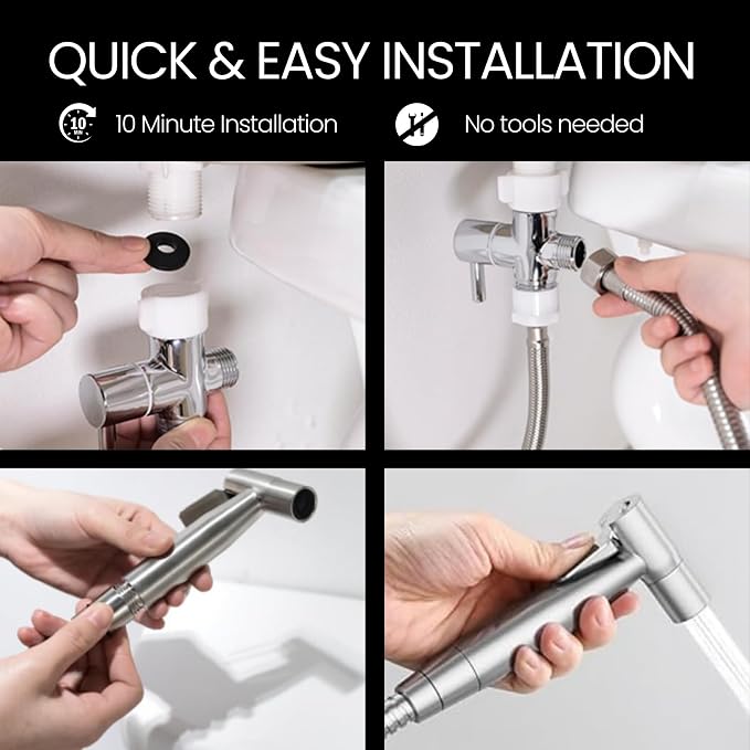 Handheld Bidet Sprayer for Toilet - Adjustable Toilet Hose Sprayer with 2 Wall Mounts - Stainless Steel Jet Spray Muslim Shower - Hand Held Bidet Bathroom Hose - Leak-Proof & Easy to Install