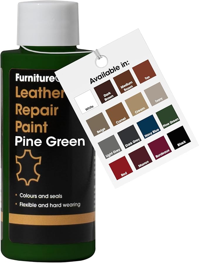 Furniture Clinic Leather Repair Paint | 2-in-1 Seal and Color | Use on Scratches, Tears, and Holes in Car Seats, Furniture | Quick and Easy Leather Repair Kit for Furniture (Pine Green, 50ml / 1.7oz)