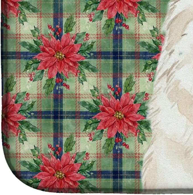 Caroline's Treasures Cream Samoyed Christmas PoinsettIas Dish Drying Mat Absorbent Dish Drying Mat Pad for Kitchen Counter Dish Drainer Mat for Countertop, 14 x 21", Multicolor