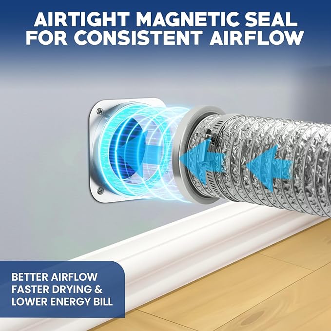 Magnetic Dryer Vent Connector Kit DV-180 – 4 Inch Quick-Connect Wall Adapter, 2.6 ft Aluminum Dryer Hose, Heat-Resistant Tape, Stainless-Steel Clamps – Space-Saving, Leak-Proof Venting System