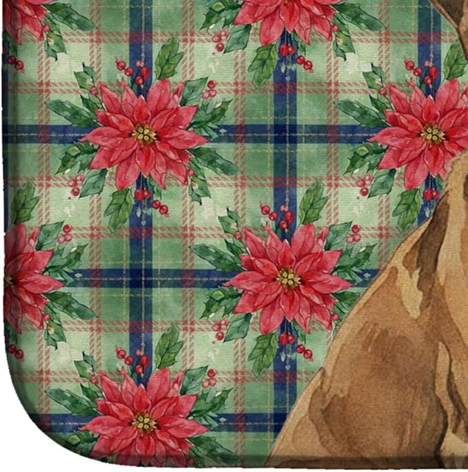 Caroline's Treasures Chesapeake Bay Retriever Christmas PoinsettIas Dish Drying Mat Absorbent Dish Drying Mat Pad for Kitchen Counter Dish Drainer Mat for Countertop, 14 x 21", Multicolor