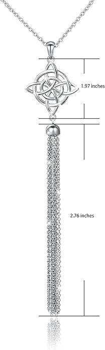 S925 Sterling Silver Long Chain Sweater Necklace for Women Statement Pendant Fringe Necklaces Jewelry Gift