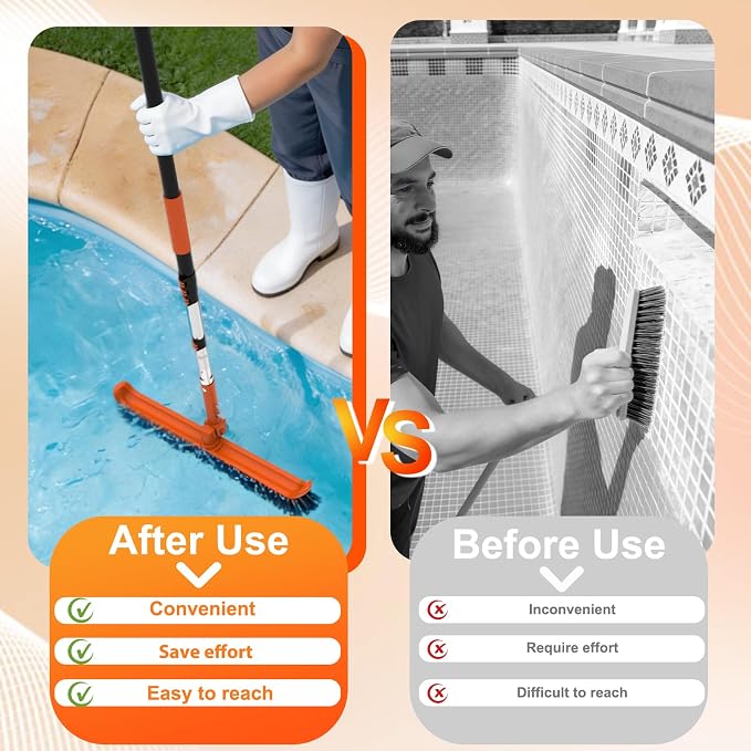 LAANPOLE Pool Brush with Pole, 12FT Heavy Duty Telescopic Pool Pole with 18" Pool Brush, Swimming Pool Scrubber Brush Head for Cleaning Walls, Tiles & Floors