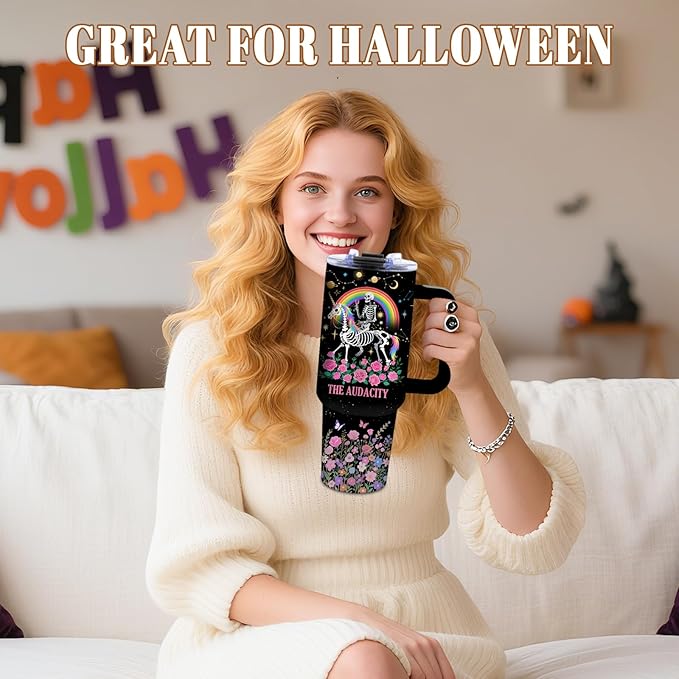 DUUV 40 Oz Funny Skull Tumbler, Funny Witchy Gifts for Women Tarot Lovers, Ghost Design Mug, the Audacity Skull Tumbler for Valentine‘s Day, Gifts for Daughter Girlfriend, Skeleton Cup Black, 1PCS