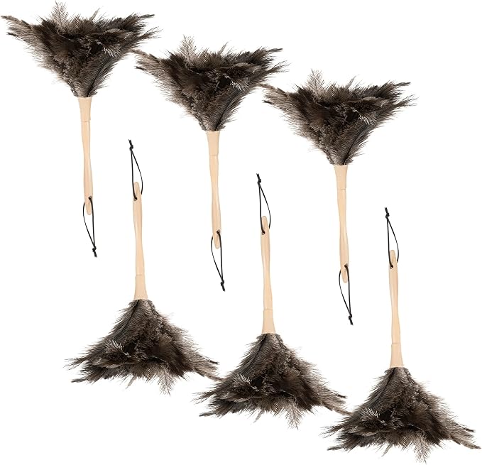 Superio Ostrich Feather Duster Fluffy Dust Remover, with Wooden Handle Reusable for Cleaning Homes, Ceilings, and Furniture (6 Pack)