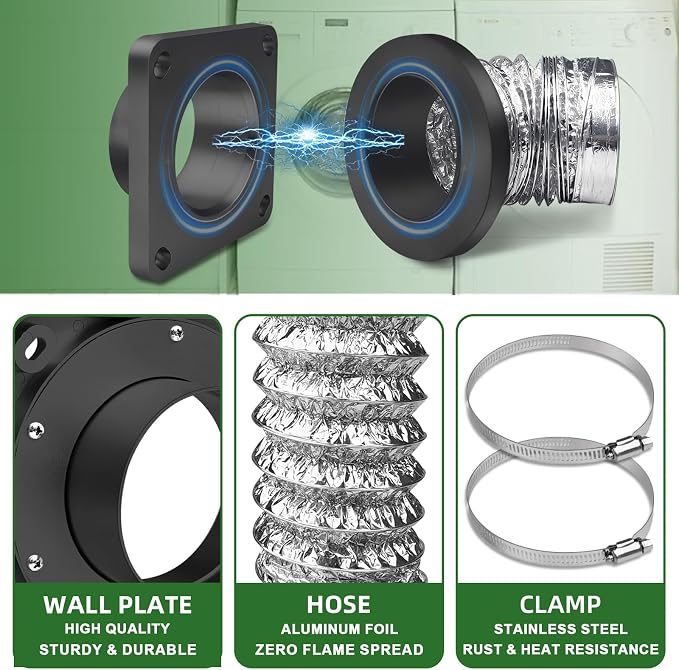 Magnetic Dryer Vent Connector Kit, DV 180 Airtight Seal,Including a 2.6ft 4" Duct and two Clamps Magnetic Coupling for Dryer Vent | Quick Connection and Disconnection, Strong Magnet Self-Alignment Design, Quick-Installation, Airtight Seal