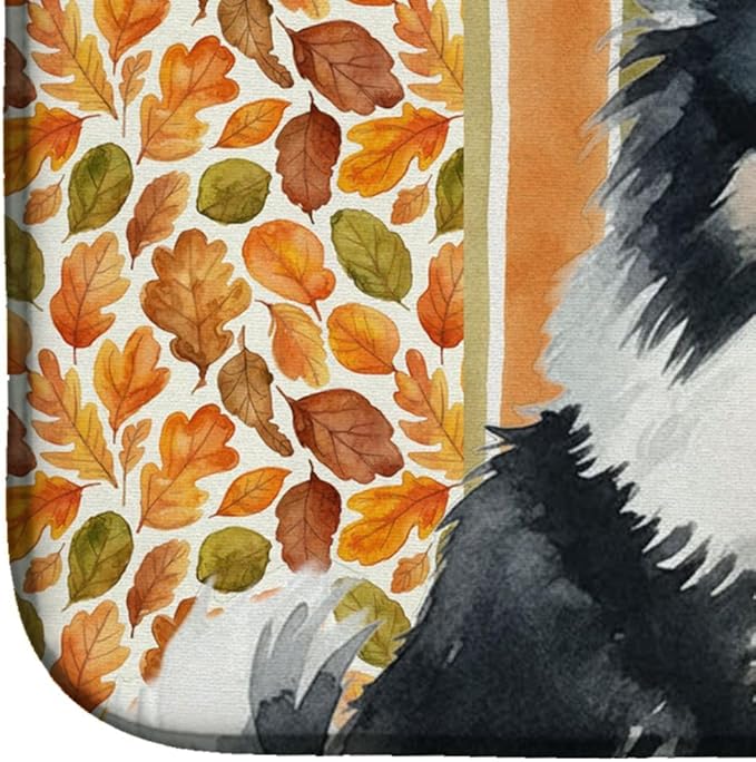 Caroline's Treasures Black and White Pomeranian Heirloom Fall Dish Drying Mat Absorbent Dish Drying Mat Pad for Kitchen Counter Dish Drainer Mat for Countertop, 14 x 21", Multicolor