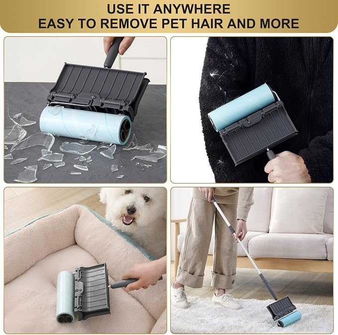 Fedicelly Large Lint Rollers Pet Hair Extra Sticky Floor, Cat Dog Hair Remover Laundry Clothes Carpet Furniture,6.3 inches Wider with 320 Sheets Giant Lint Remover Brush for Couch with Long Handle