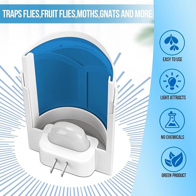 OSVDO Blue UV Light Flying Insect Trap, Plug-in Bug Catcher with 4 Sticky Refills for 100+ Days, Fly Catcher for Flies, Fruit Flies, Gnats, Moths, Silent for Home