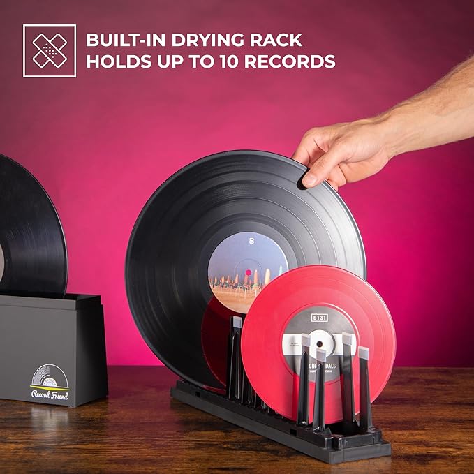 Big Fudge Vinyl Record Cleaning Kit for Vinyl Records - Includes Cleaning Machine & Vinyl Record Cleaning Care Solution - Microfiber Cloth & Rack for Record Player Accessories