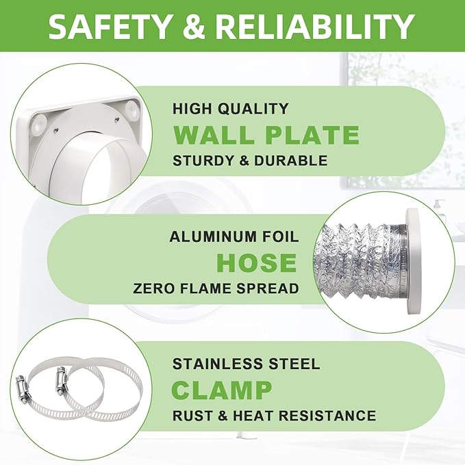 Magnetic Dryer Vent Coupling Quick Connector DV180 Airtight Seal,Dryer Vent Connector Kit Including 2.6ft 4" Duct and two Clamps | Quick Connection and Disconnection, Strong Magnet Self-Alignment Design, Quick-Installation, Dryer Vent Connector Kit