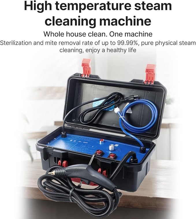 1700W High Pressure Steam Cleaner, Handheld Tankless Steamer with Hot & Cold Water Modes for Home & Auto Detailing - Cleans Tile Grout, Kitchen Grease, Floor Gaps (US Plug-Blue)
