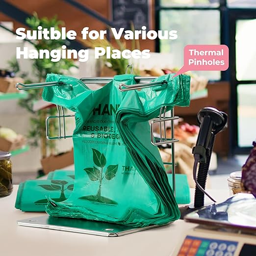 FMP Brands Eco Biodegradable Plastic Grocery Bags - 100 Count with Handles, Thank You T-Shirt Shopping Bags Bulk for Small Business, Restaurant, Groceries, Supermarket