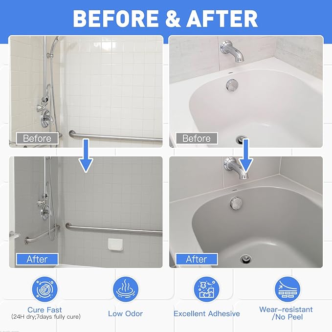 DWIL Tub Paint, Tub and Tile Refinishing Kit 33oz with Tools, Tile Refinishing Kit Bathtub Paint Water Based &Low Odor, Easy to Use Sink for Bathroom Kitchen, Semi-Gloss Light Grey, 50-55sq.ft