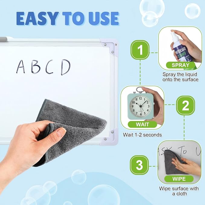 Fuyoooo 12 Pcs Whiteboard Cleaner Spray Dry Erase Board Cleaner with Magnetic Cloth White Board Cleaning Spray Removes Stubborn Marks from Whiteboards Chalkboard (250ml)
