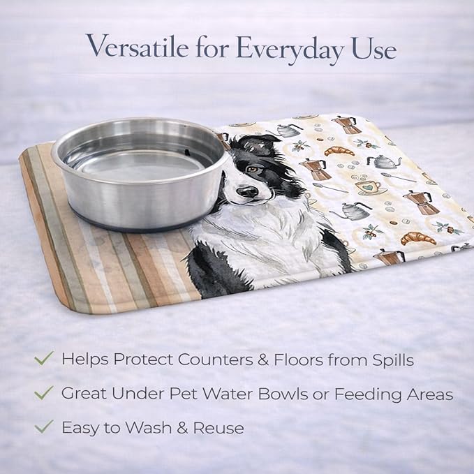 Caroline's Treasures Border Collie Coffee Bar Dish Drying Mat Absorbent Dish Drying Mat Pad for Kitchen Counter Dish Drainer Mat for Countertop, 14 x 21", Multicolor