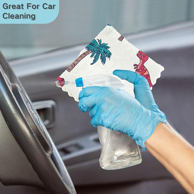 White Dinosaur Hummingbirds Palm Trees Kitchen Towels Dish Cloths Set of 6 Microfiber Cleaning Cloths for Cars Super Absorbent Machine