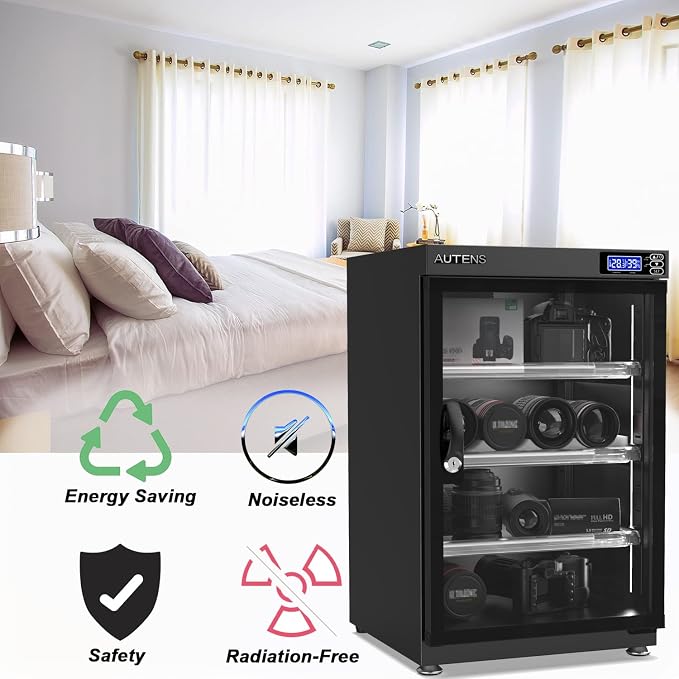 80L Dehumidifying Dry Cabinet Box, Digital Control Noiseless and Energy Saving, 4 Layers for DSLR SLR Camera Lens and Electronic Equipment Storage,Temperature Humidity LED Dual Screen