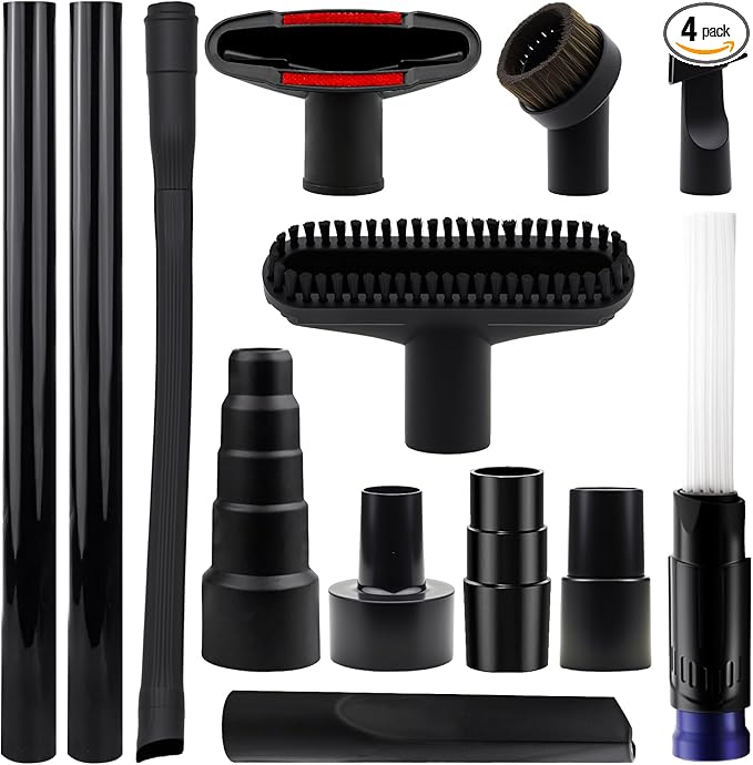 13 PCS Universal Vacuum Attachments Kit, 2 1/2" to 1 1/4" Wet Dry Vacuum Hose Adapter, 1 7/8" to 1" Adapter for Shop Vac, 1 1/4" Vacuum Cleaners Accessories with Horse Hair Brush, Extension Wand