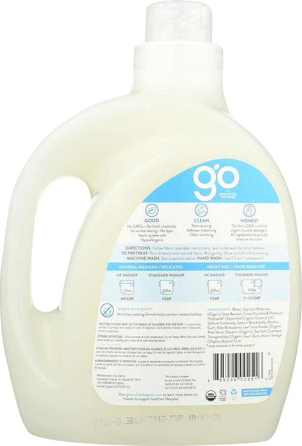 GreenShield Organic USDA Certified Organic Laundry Detergent, Free and Clear, 100 Ounce