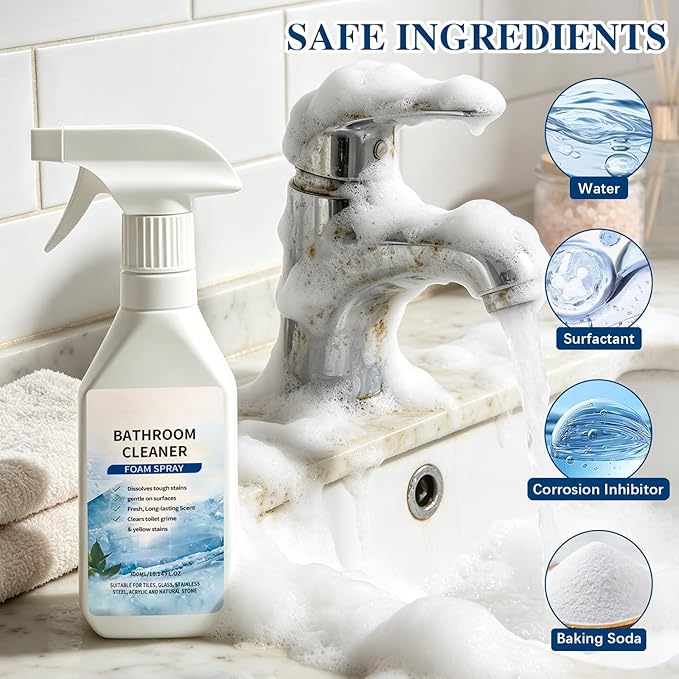 Scale Remover Bathroom Cleaner Foam Spray,Powerful Stubborn Stains Bathroom Cleaner Foam,Suitable for Tiles,Glass,Bathtub,Porcelain(1PCS)