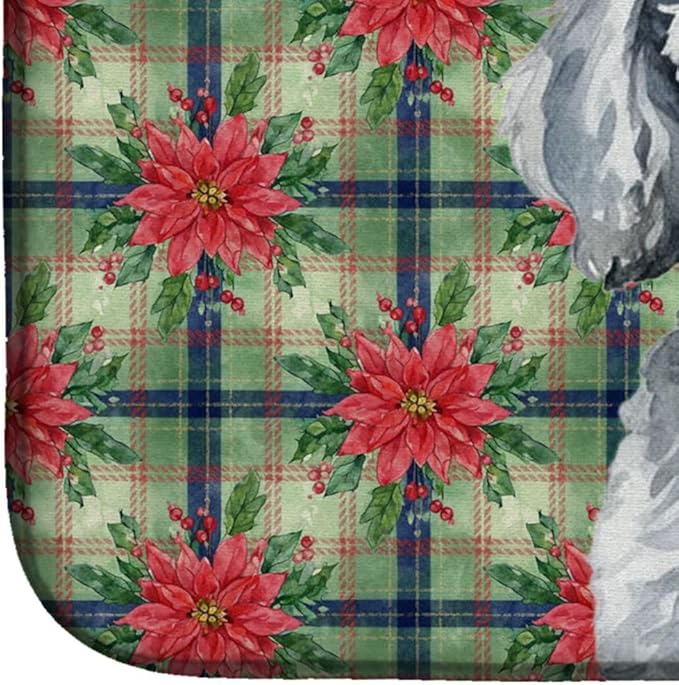 Caroline's Treasures Miniature Silver Poodle Christmas PoinsettIas Dish Drying Mat Absorbent Dish Drying Mat Pad for Kitchen Counter Dish Drainer Mat for Countertop, 14 x 21", Multicolor