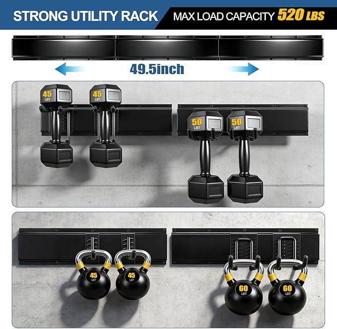 14Pack Garage Tool Organizer Wall Mount, 49.5'' Garage Wall Organizer with 11 Adjustable Hooks, 520lbs Heavy Duty Garage Storage & Organization, Garage Hanging Rack for Garden Yard Tool Shed, Men Gift