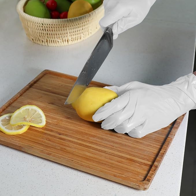 Disposable Gloves Medium, Nitrile and Vinyl Blend Material Gloves, Latex Free, 4 Mil 100 Pc Food Grade Glove for Cleaning, Food Prep, Hair Dye, Tattoo, White
