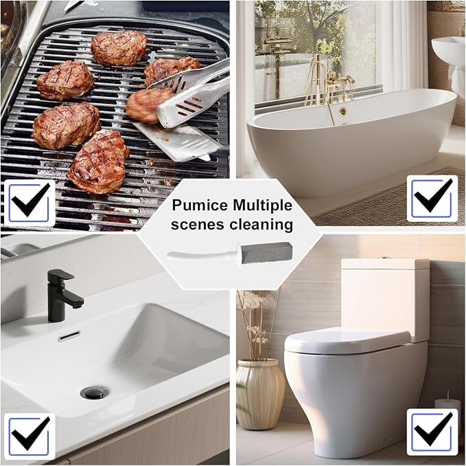 Toilet Brush & Pumice Stone Brush Combo, 2-in-1 Toilet Bowl Brush with Curved Deep Cleaning Brush and Extended Handle, Dual-Slot Holder Set, Compact Size Toilet Cleaner Brush Organizer (Dark Grey)