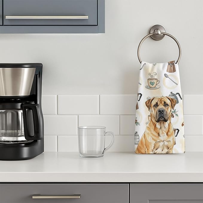 Caroline's Treasures Fawn Boerboel Coffee Bar Kitchen Towel Velour Plush Front and Cotton Loop Back Machine Washable