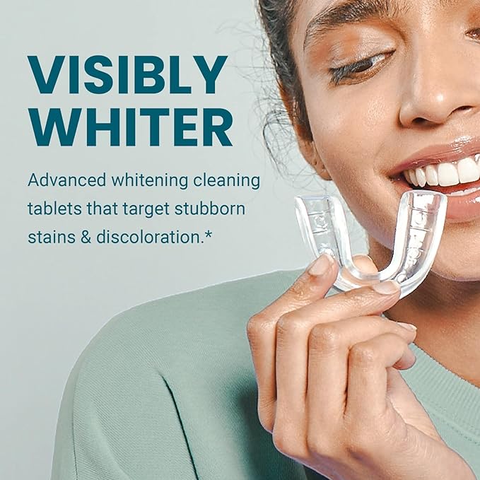 Overnight + Whitening Retainer Cleaner, Remove Stains, Discoloration, and Plaque | 4 Month Supply | Denture Cleanser with Whitening Boost,120 Tablets by M3